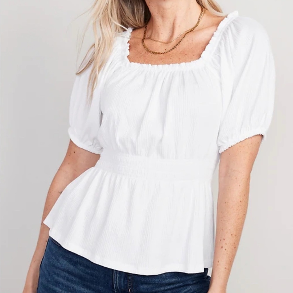 GAP Puff-Sleeve White Babydoll Blouse